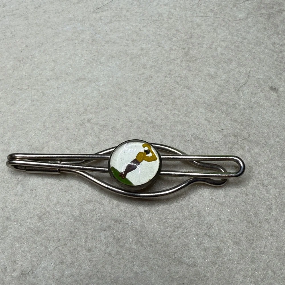Mens Tie Bar Clip Reverse Painted intaglio golfer Glass Cabacho